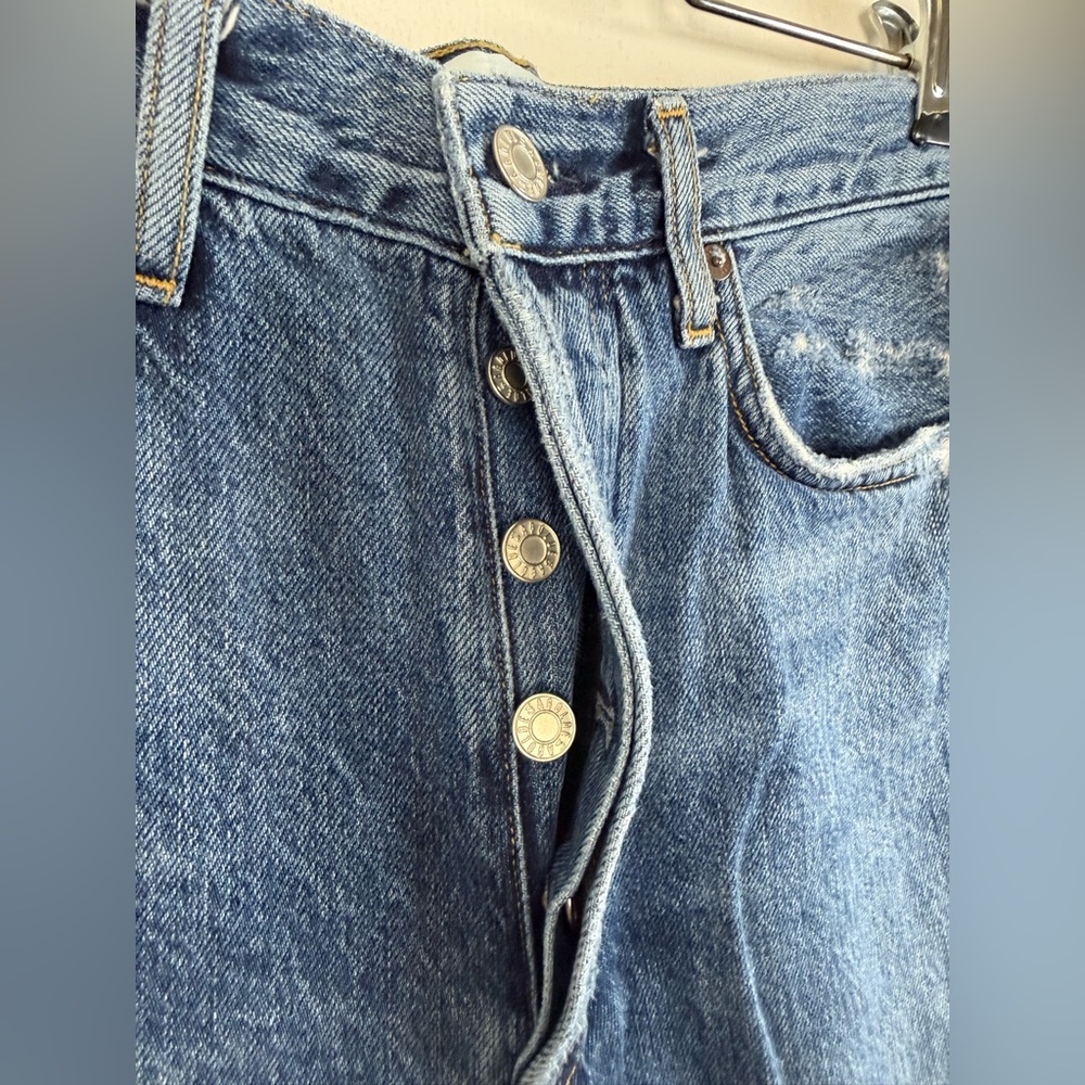 Agolde Riley high rise straight crop blue button fly denim jeans 27 - Picture 3 of 11